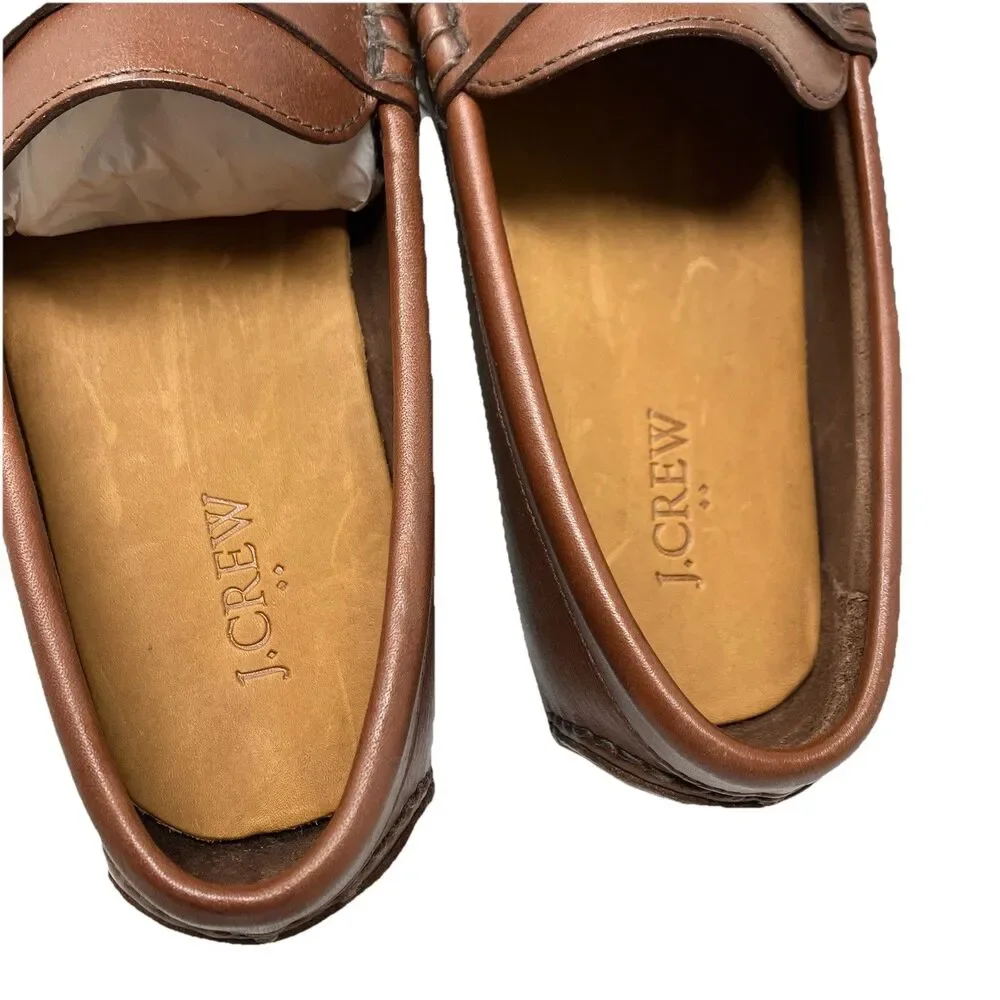 J Crew Mens Leather Driving Loafers 9 Brown‎ Dress Shoes Moccasin AW685